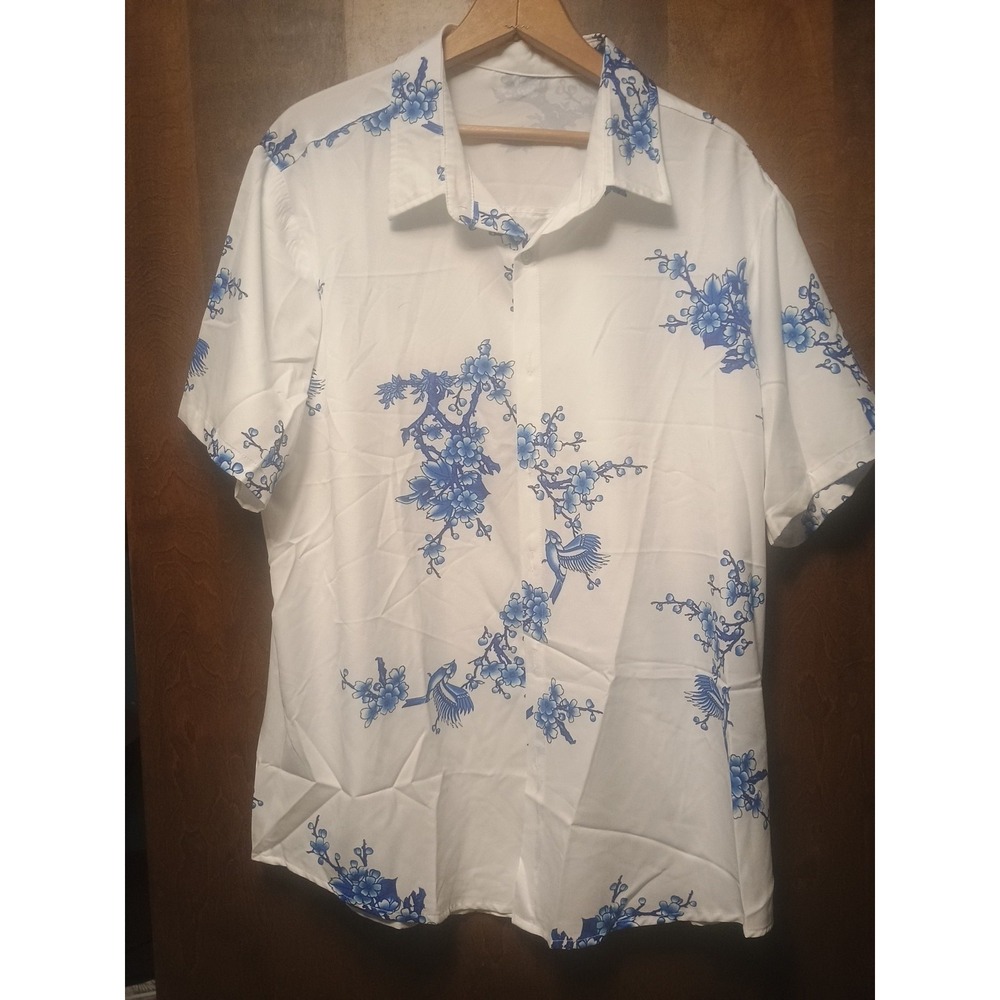 Men's X-Large Loose Fit Button Down Shirt Short Sleeve
